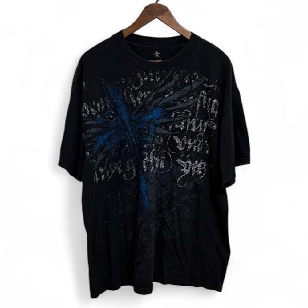Vintage MMA Elite Graphic T-Shirt Y2K Grunge Cross Wings Black